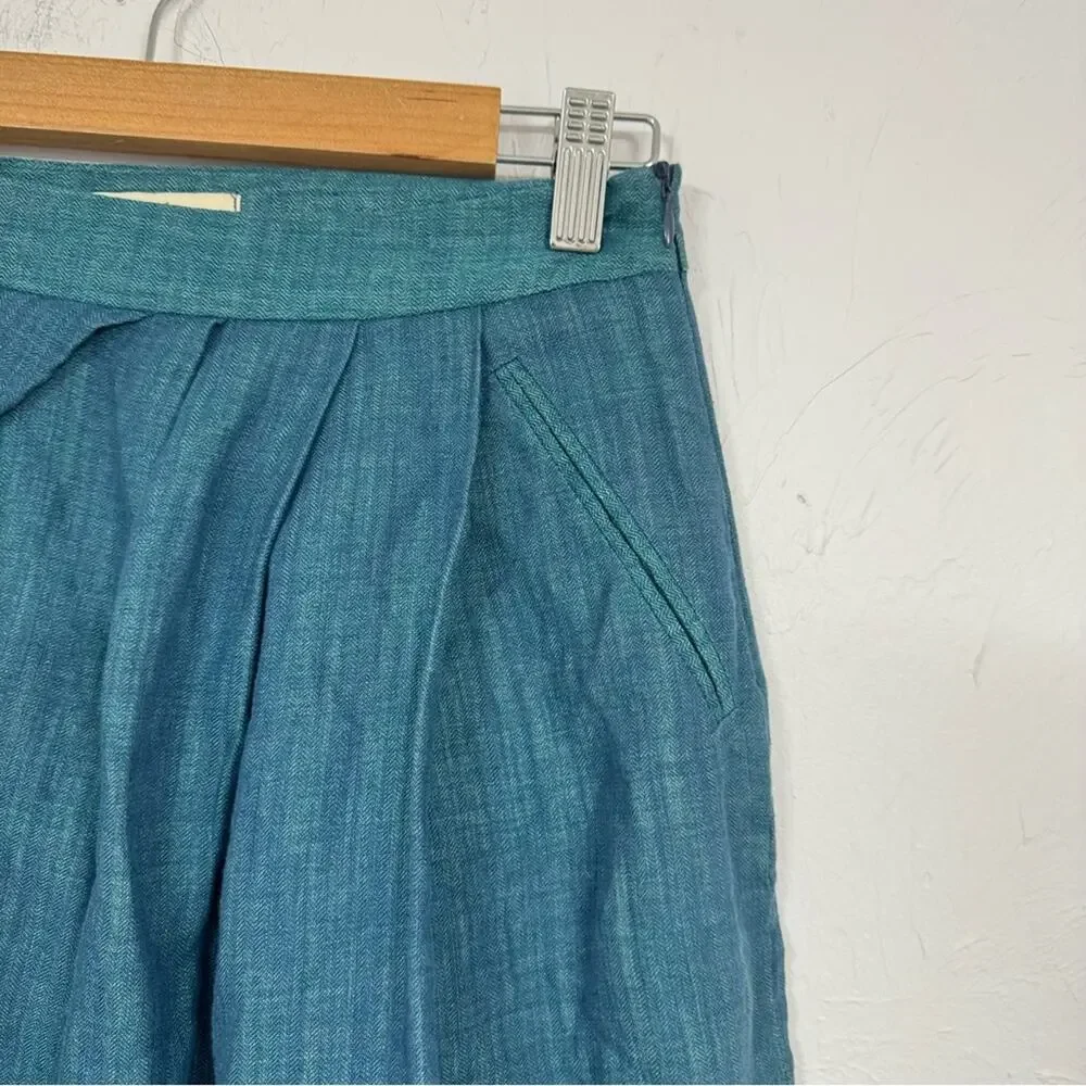 Cotelac Blue Green Mini Skirt Womens 0 Linen Cotton Blend Lightweight Casual
